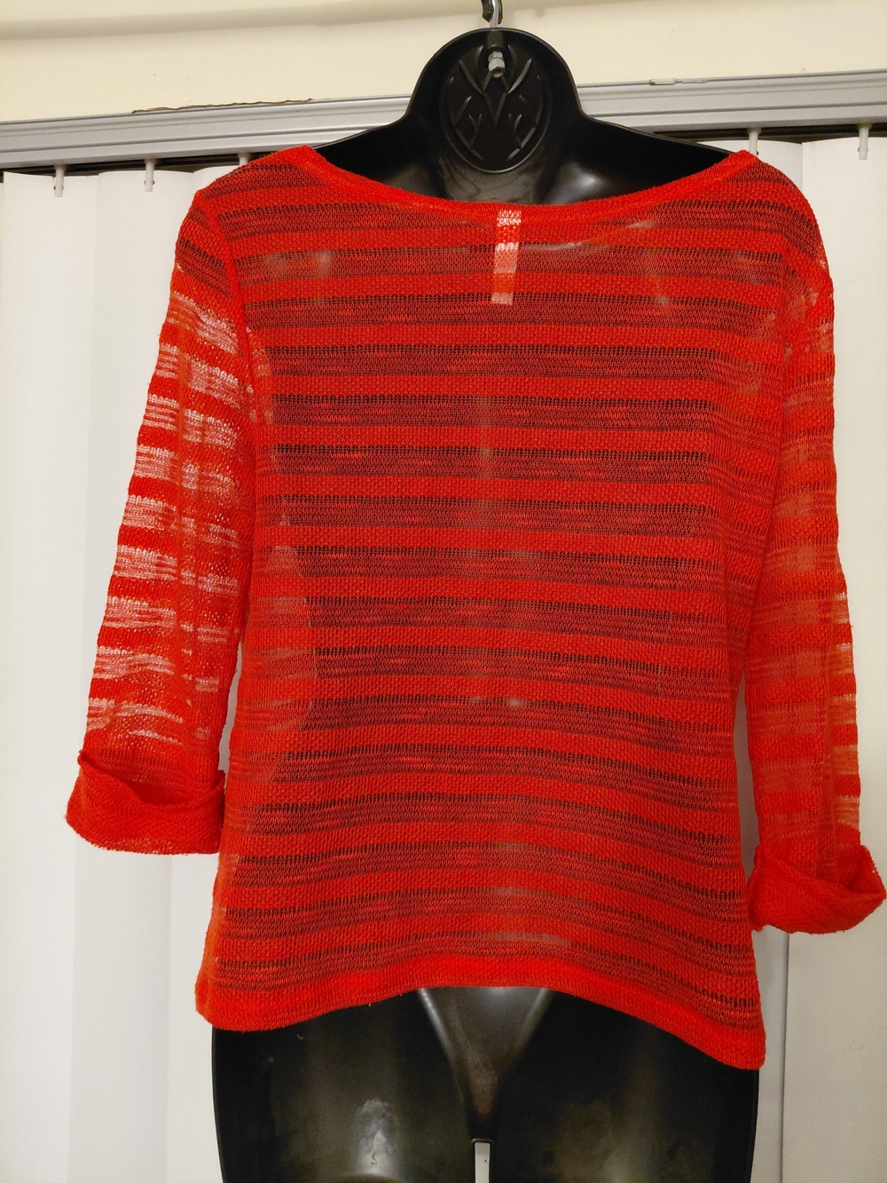 Bright Sheer Red Striped Knit Top